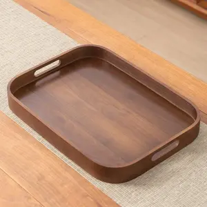 [1pcs Bamboo Serving Tray] 1pc Elegant Bamboo Serving Tray in Walnut Finish | Artistic Grid Design, Rectangular Wooden Platter for Tea, Fruits, BBQ, and Decor, Perfect for Living Room, Bedroom, Office, Gift Giving, Non-Food Contact