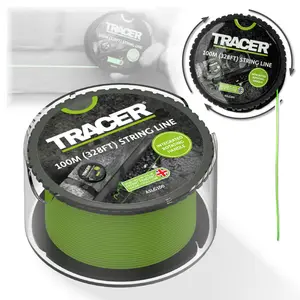 TRACER 100m Mason Line - Anti-Tangle, High Visibility Builders Line on Rotating Spool with Integrated Handle. Green Builders String Line - 328 feet