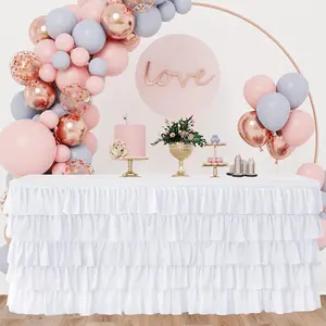 White Tulle Table Skirt 9ft Tutu Table Skirt For Rectangle Table Birthday Party Decorations Baby Shower Girls Parties Cake Dessert Table Decorations Ruffle Table Skirting