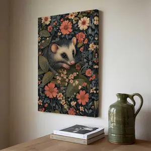 Opossum Art Print Poster William Morris Style Retro Mid Century Botanical Victorian Dark Academia Gothic Decor Gallery Wall Art