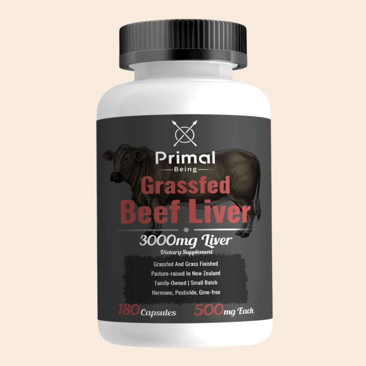 Primal Being Grassfed Beef Liver — Nature's Original Whole-Food Multivitamin, 180 Capsules