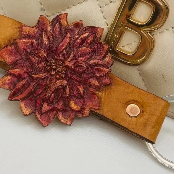 Dahlia Genuine Leather Customized Name Key Fob Keychain