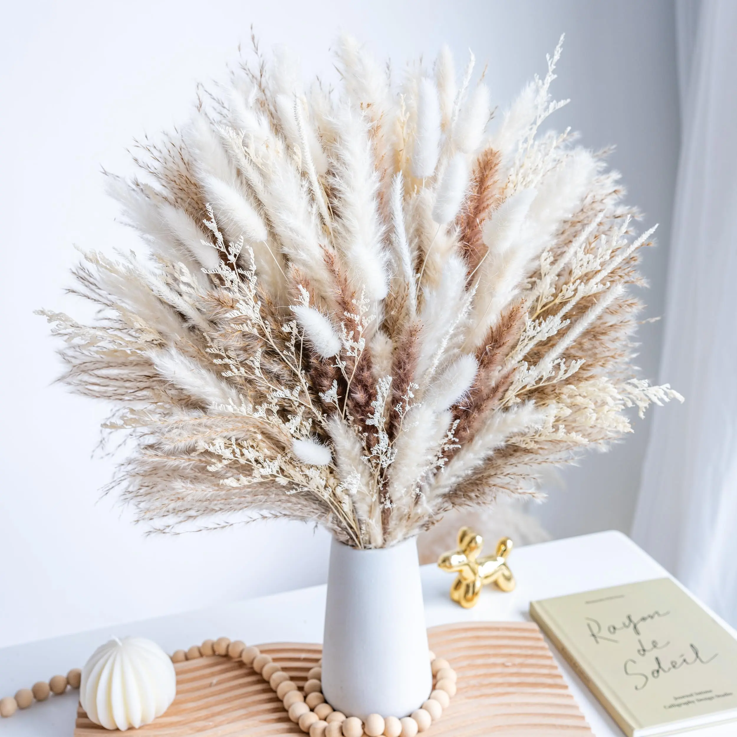 NortureFlora 96PCS 17in Natural Dried Pampas Grass Decorative Bouquet Set - Soft-Tone Phragmites Dried Flowers, Plants for Home Decoration, Wedding Floral Arrangements