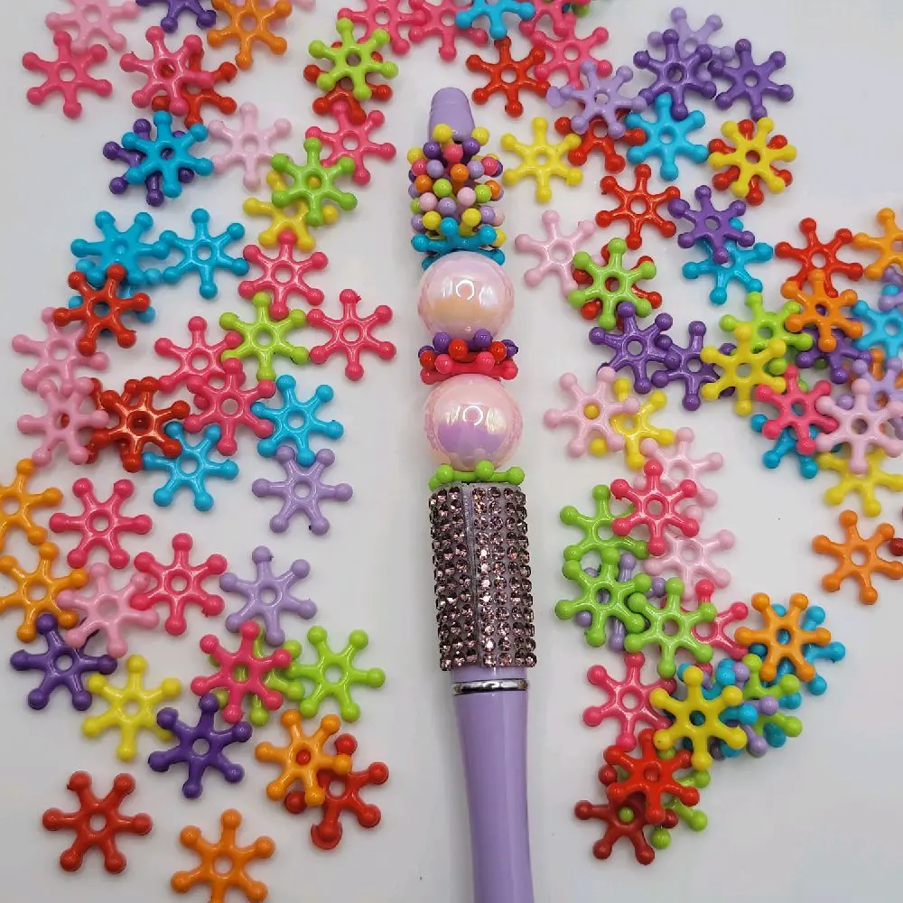15mm Flower Snowflake Spacer Craft Beads, Mix Color Diy Beading Accessories, Multiple Quantities for Beadable Pens & Diy Jewelry Bead Assortments