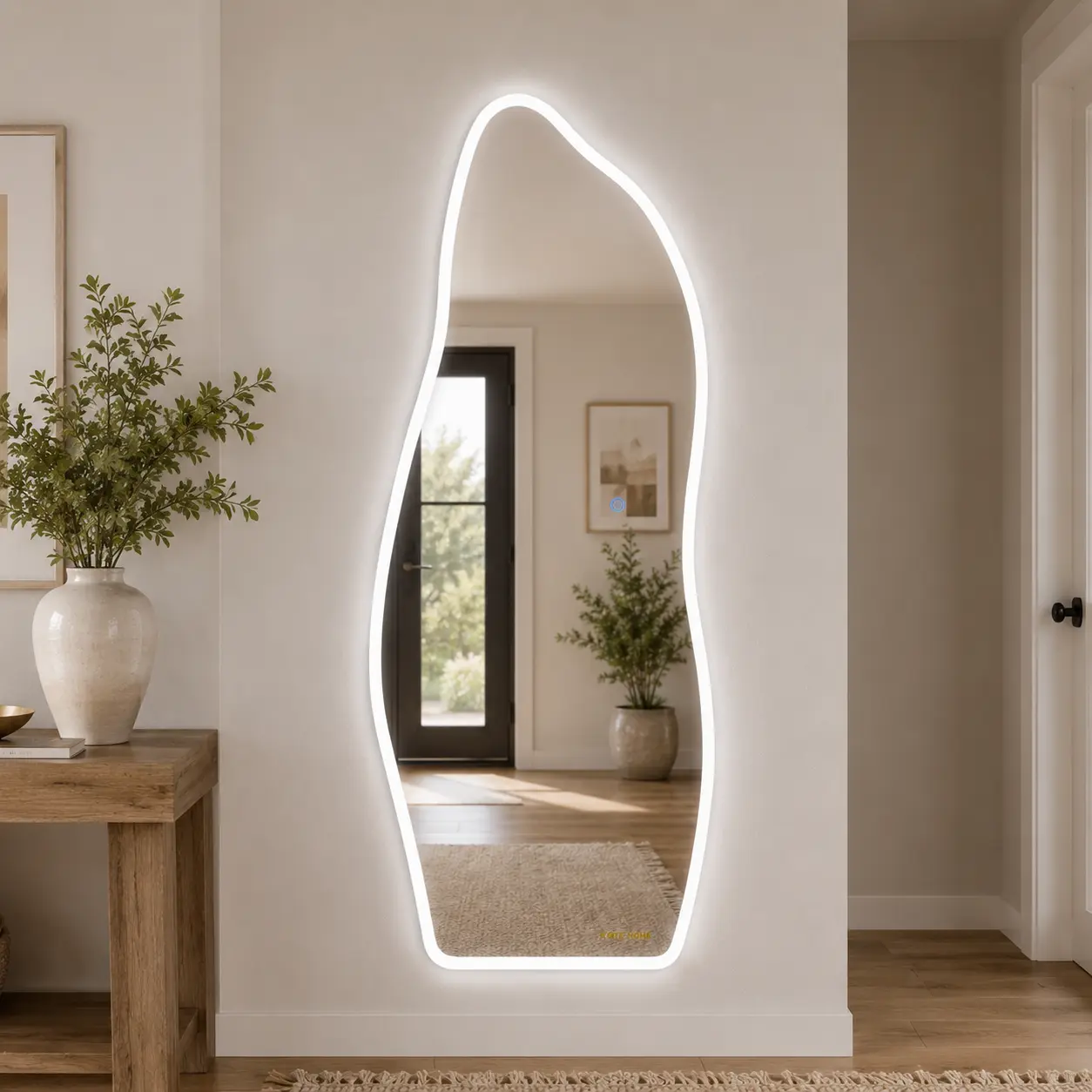 65" x 25" Irregular Full Length Mirror with Lights, Wall Mounted Asymmetrical LED Body Mirror with 3 Color Modes, Touch Dimming and Tempered Glass for Bedroom, Closet, Entryway and Dressing Area