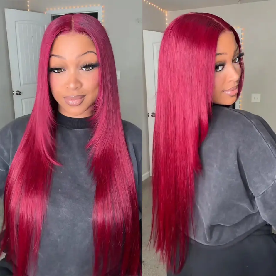 【NEW】FORGIRL FOREVER 99j Burgundy Straight Wig 13x6 Pre-Cut Lace Frontal Wigs Reddish Brown Wear Go Human Hair Glueless Wig Beginner Friendly