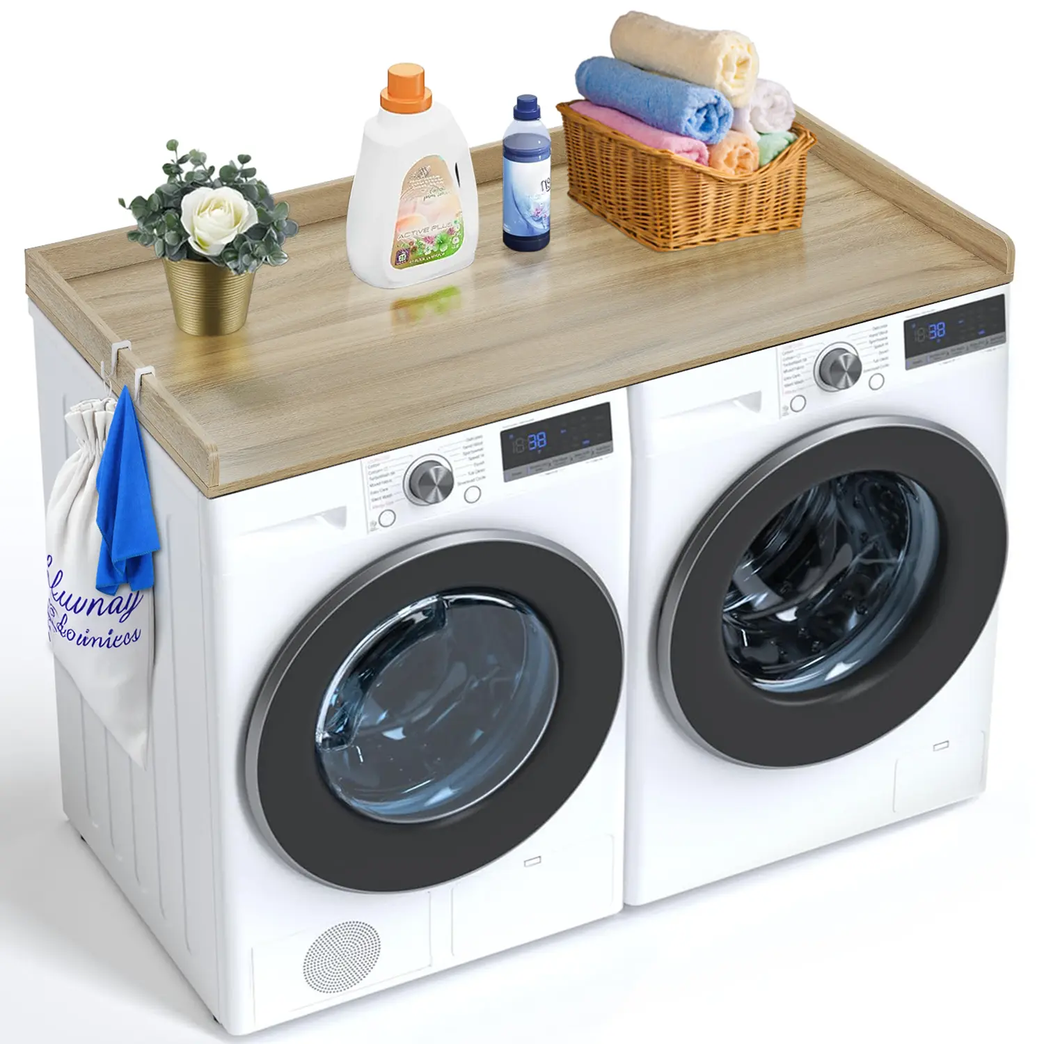【summerfinds】VEVOR Washer Dryer Countertop, 54" x 27" Wooden Washer and Dryer Countertop, Water-Resistant Laundry Machine Topper Cover with Anti-Slip Pads, for Laundry Room Organization and Storage, Oak, Washing Machine Dryer