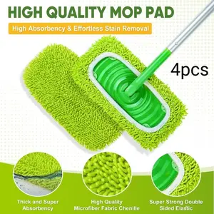4 Pack Reusable Microfiber Mop Pads Replacement Cloth Cover with pole, with Swiffer Sweeper Mop Reusable Dry/wet Use Home Cleaning Accessory, Washable Wet Mop PadDurable Design for Efficient Mopping, Washable Mop Pads for Surface/Hardwood Floor Cleaning