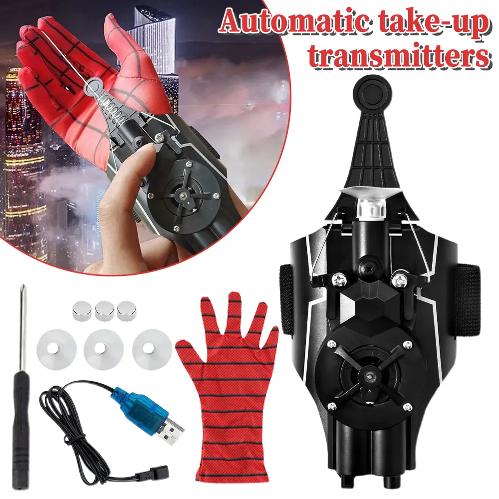 Spider Web Shooter Toy, Automatic Retractable Silk Wrist Launcher, Rechargeable Superhero Web-Shooting Wrist Toy, Cool Role Play Gift for Kids