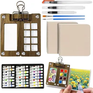 Mini Watercolor Paint Set, Portable Watercolor Tool Kit, Pocket Size Watercolor Set with Paints, Brushes, Sketchbook & Metal Clips