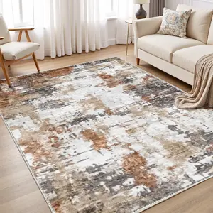 RaybeeFurniture Washable Non-Slip Area Rug, Vintage Distress Print Pattern Medallion Carpet, Soft Low Pile Indoor Mat for Living Room, Bedroom & Entryway, Modern Art Design, Lightweight, Easy to Clean & Machine Washable