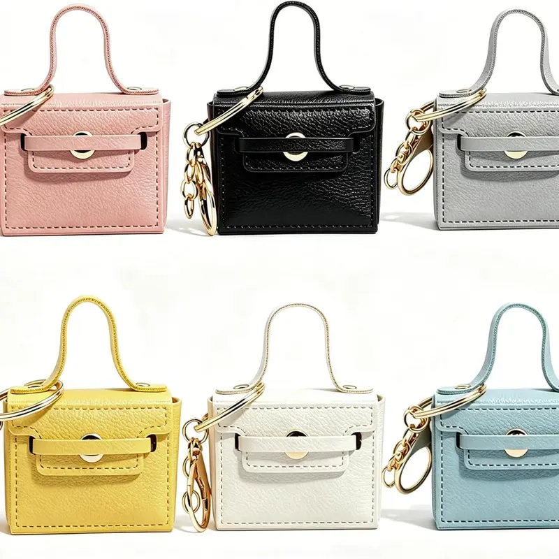 6PCS Mini Backpack Keychains – PU Leather Coin Purse, Lipstick Holder, Card Holder & Cable Organizer, Cute Bag Charm Accessories for Women & Girls