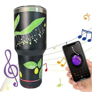 30 Oz Insulated Cup with Bluetooth-compatible Compatible Speaker, 900ML Thermal Mug, Detachable Rechargeable Speaker for Hot and Cold Drinks