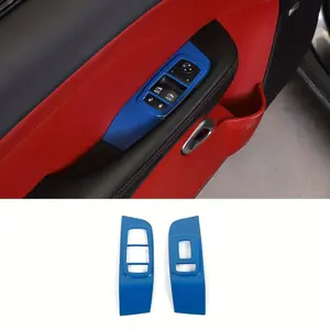 2PCS Blue Car Window Lift Panel Covers, Auto Parts Accessories, Car Interior Accessory Trim for 2015-2023 Challenger