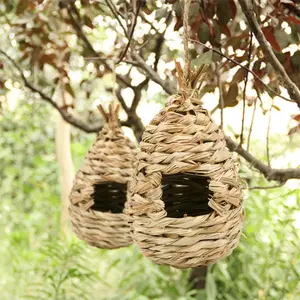 4 Pack Hand Woven Hummingbird House, 9 x 4 Inches Bird Hut and Hummingbird Houses Nest, Small Hanging Bird & Chickadee House for Finch & Canary in Outdoor
