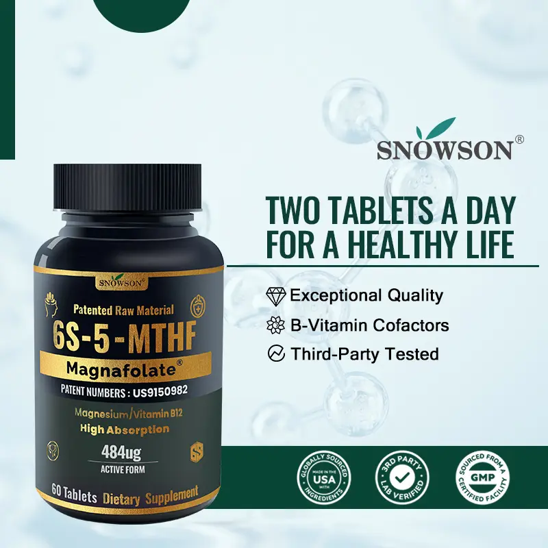 SNOWSON 6S-5-MTHF- Methylfolate (Active B9 Folate) Supplement - Supports Mood, Methylation, Cognition,CardiovascularHealth, Nerve Health,Energy Metabolism,gut health- 60 Tablets 484ug folate.