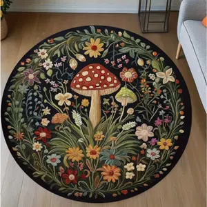 1 Mushroom Patterned Circular Carpet Suitable for Living Room and Kitchen Home Decoration Carpets Floral Area Rug