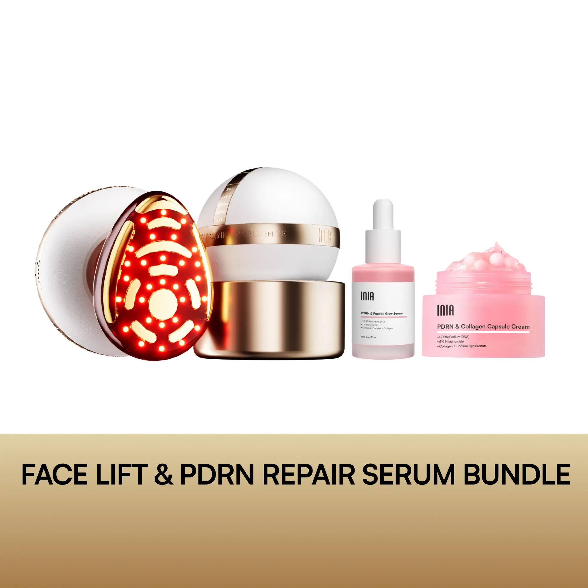INIA SPHERA & PDRN Peptide Repair Skincare Bundle - RF & LED Face Lifting Device, Facial Beauty Machine, Skin Tightener with EMS Microcurrent, Red Light, Cryo Cooling, hd 14650, Peptide Cream & Serum for Repair & Hydration (Mother's Day Gift)
