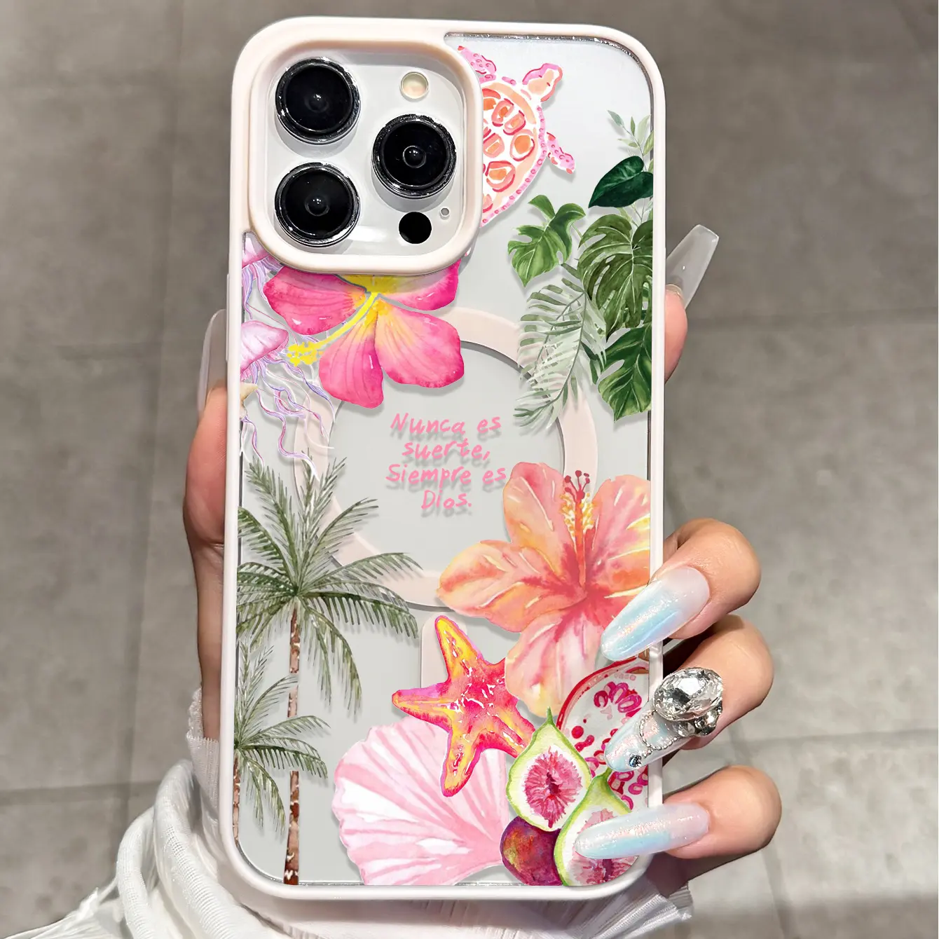 Tropical floral pattern hibiscus palm leaves starfish sea turtle design transparent drop-resistant protective case, suitable for iPhone 17/16/15/14/13/12/11/X/XS/XSMAX, ideal as a holiday gift for friends, family, and yourself, Flower, Cover, Accessories,