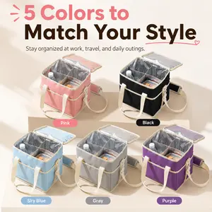 Insulated 4-Drink Carrying Bag with Adjustable Shoulder Strap, Removable Divider, Cup Holder & Front Pocket – Family-Sized Home Organizer Storage Bag for Hiking, Travel Organiser Organiser