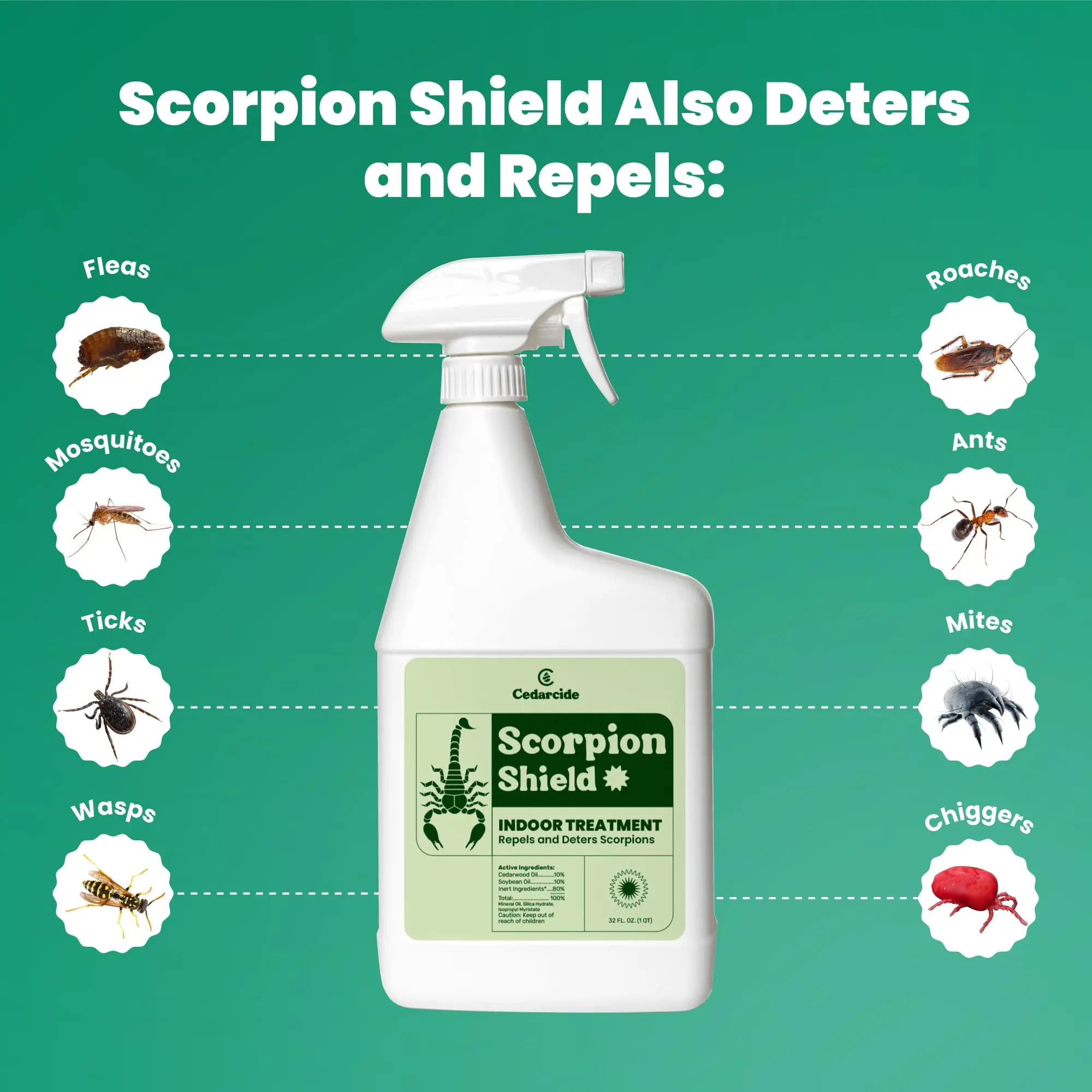 Cedarcide Scorpion Shield (Quart) Indoor Cedar Oil Pest Control Spray - Kills & Repels Scorpions and Other Pests Guaranteed - Pet Safe