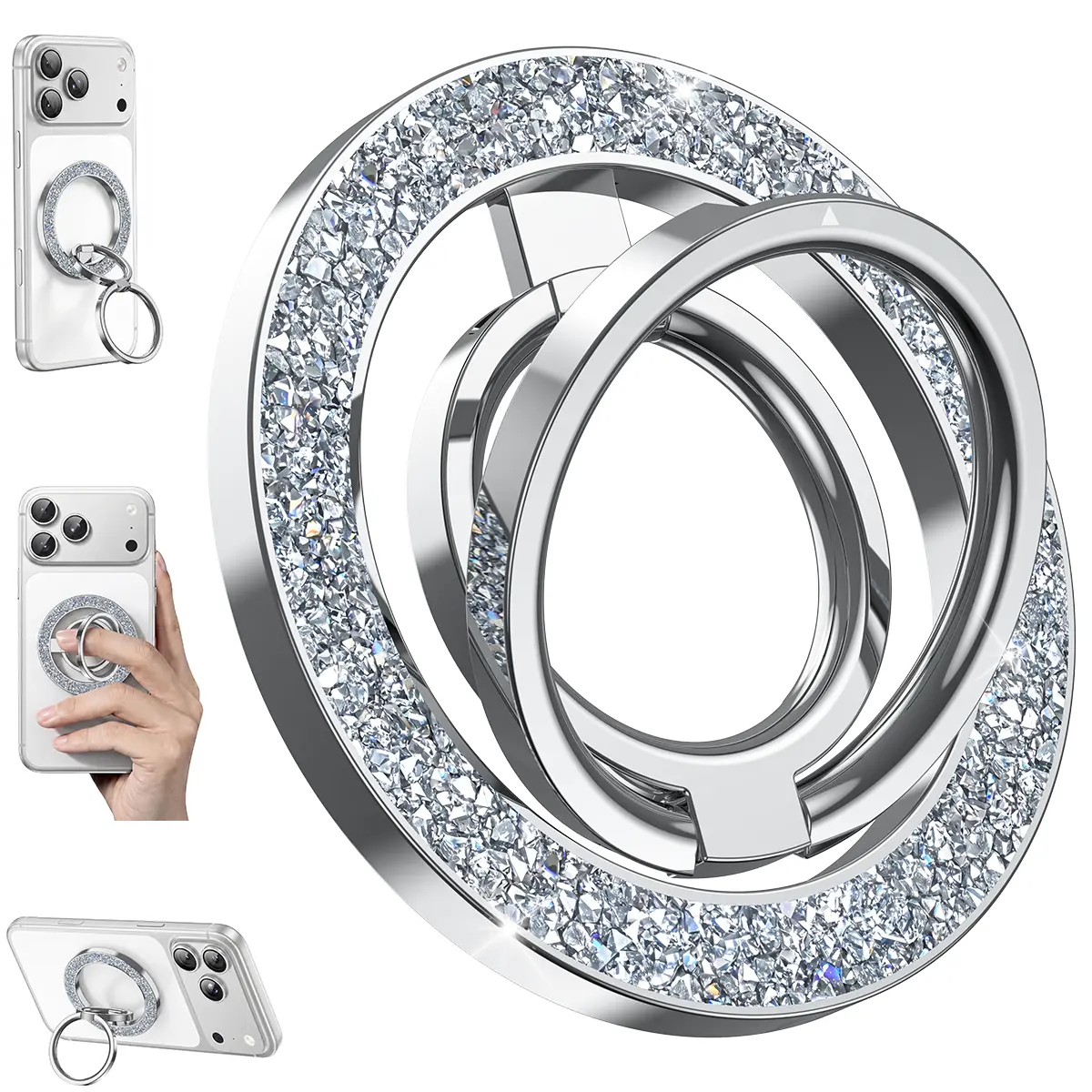 XO SIMPLE IS BEAUTY Magnetic Smartphone Holder Mount - Super Strong Magnets, Shiny Silver Handle, 360° Rotating Durable Gear Hinge, Folding Handheld Adjustable Stand, MagSafe Decor Accessory for iPhone 17/16/15 Pro (Landscape Compatible),techvibes