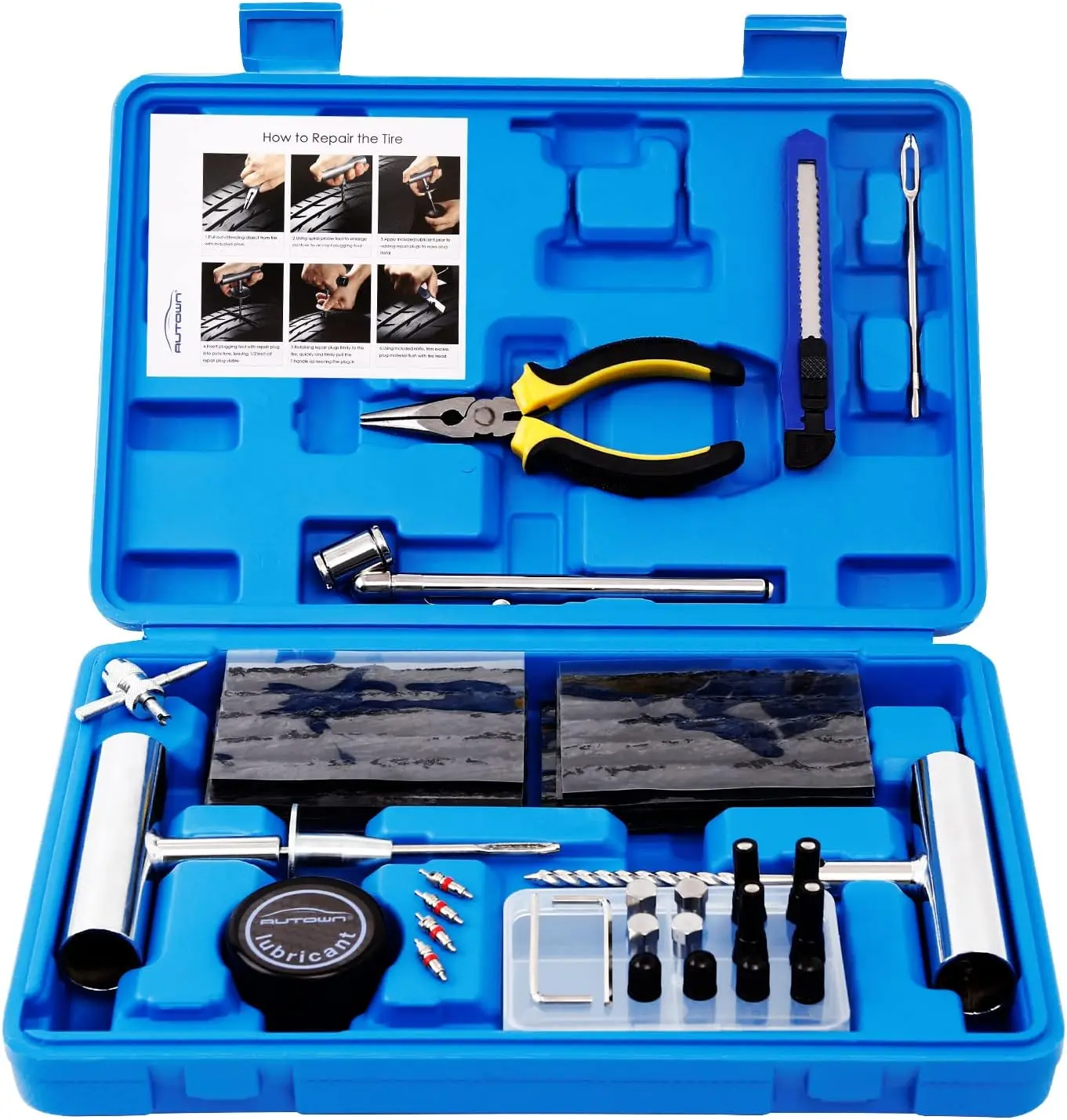 68 Pcs Tire Repair Kit Heavy Duty Tire Plug Set, Universal Puncture Repair Tools for Car Motorcycle Truck SUV ATV RV Trailer, Emergency Flat Tire Repair Kit with Plug Strips and T-Handle Tools, Roadside Tire Fix Kit