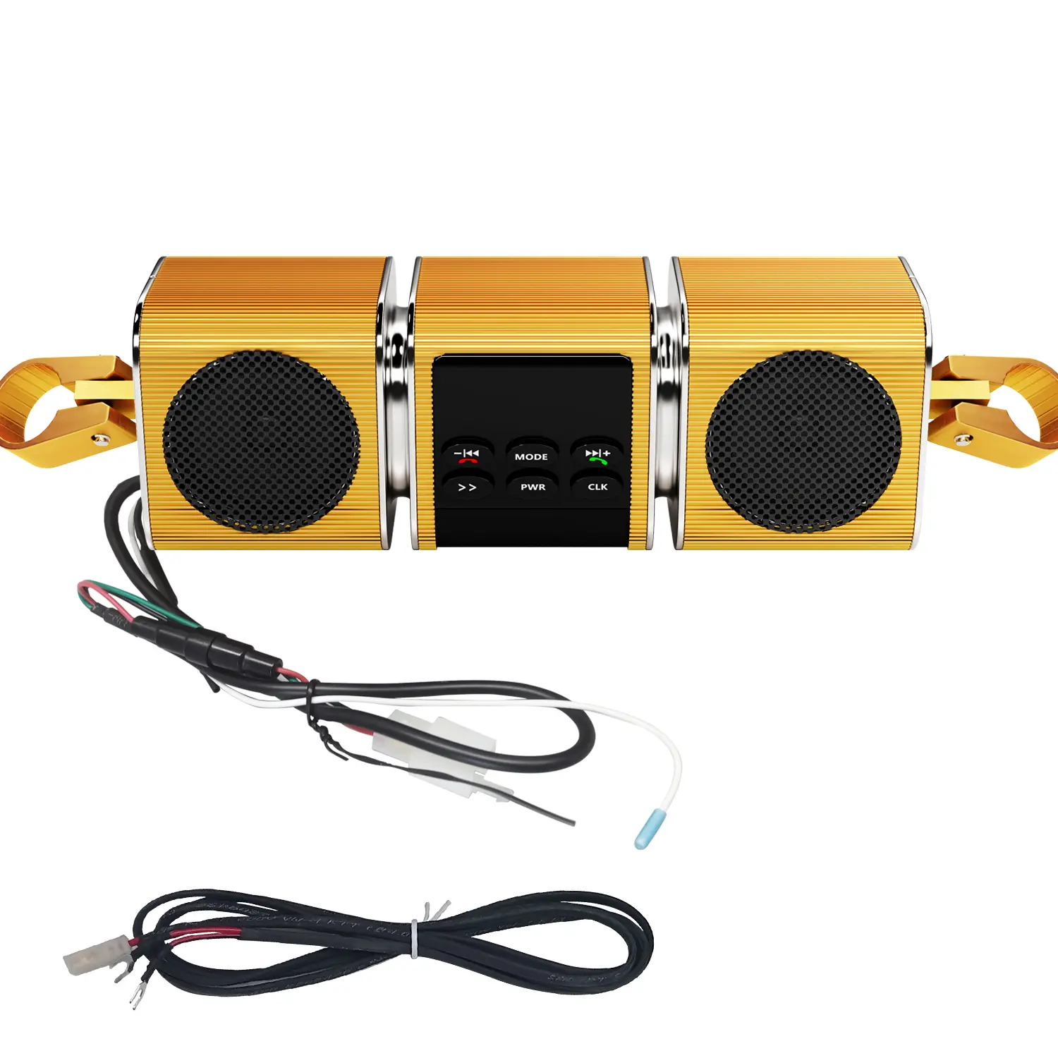 Bluetooth Motorcycle Stereo Speakers Audio System with Built-in Amplifier, Digital Radio & Clock, Smartphone-Compatible, 12V Vehicle Plug-in for ATV, Scooter Bike