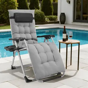Zero Gravity Chair, Reclining Camping Lounge Chair, Reclining Patio Chairs with Cup Holder Trays and Removable Cushion, Folding Recliner for Indoor and Outdoor