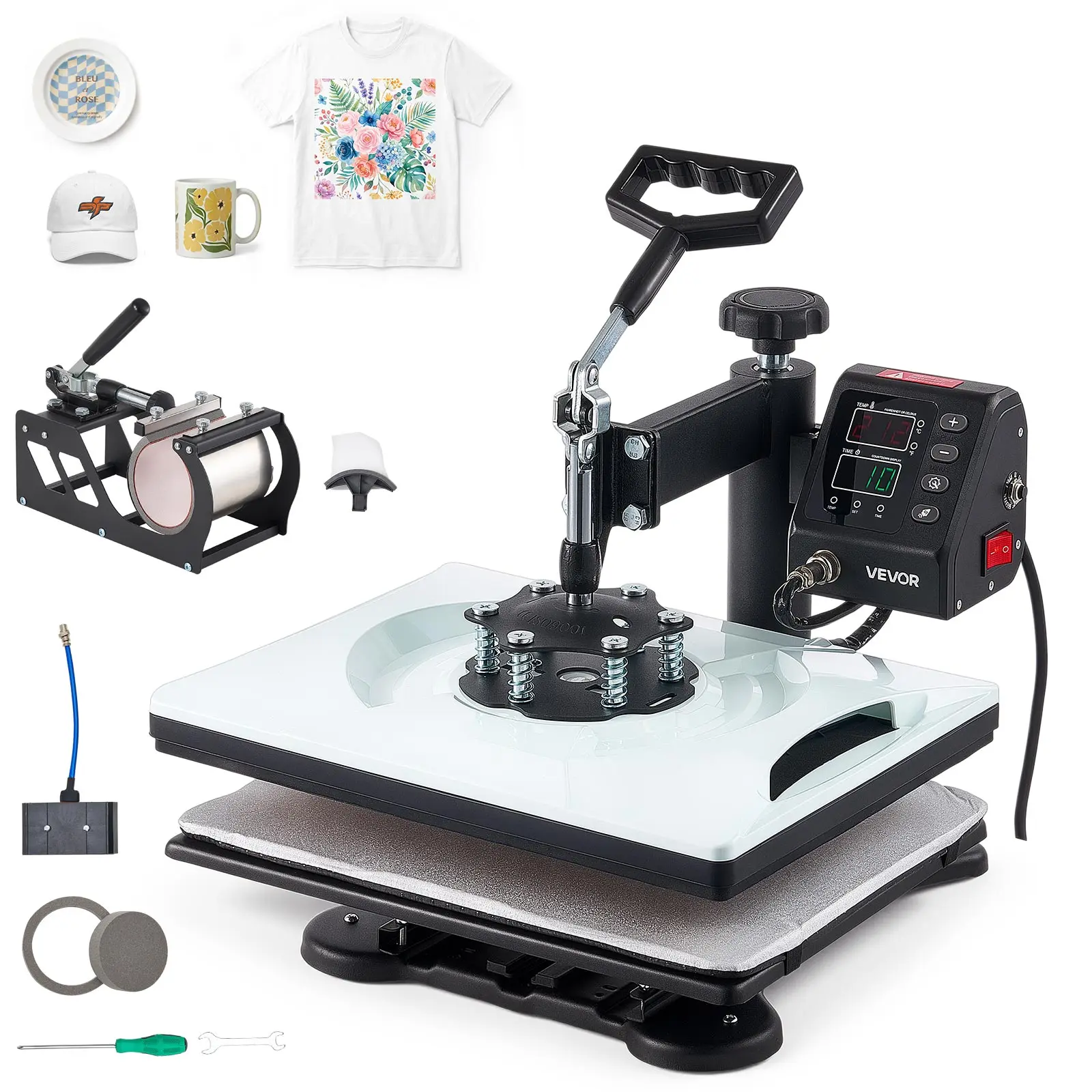 VEVOR Heat Press Machine 12 x 15 in 5-in-1 Combo Sublimation Press Machine, Heat Up Fast and Even, Digital Precise Time and Temp Control, Multi-Function, for T-Shirts, Mugs, Tumblers, Caps, Plates