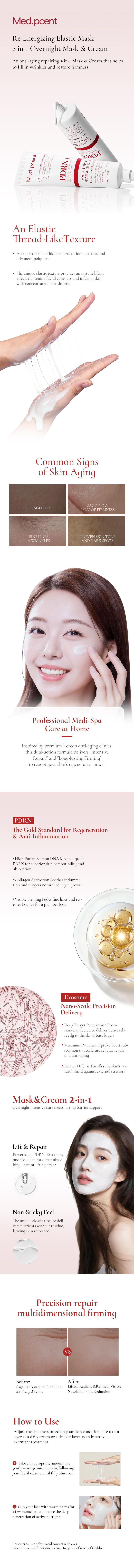 Med.pcent PDRN + Exosome Lifting Thread Overnight Mask | Firming & Anti-Aging Treatment for Wrinkles, Elasticity & Skin Repair | Collagen Thread Texture for Overnight Renewal | Korean Skincare | 65ml / 2.19 fl oz