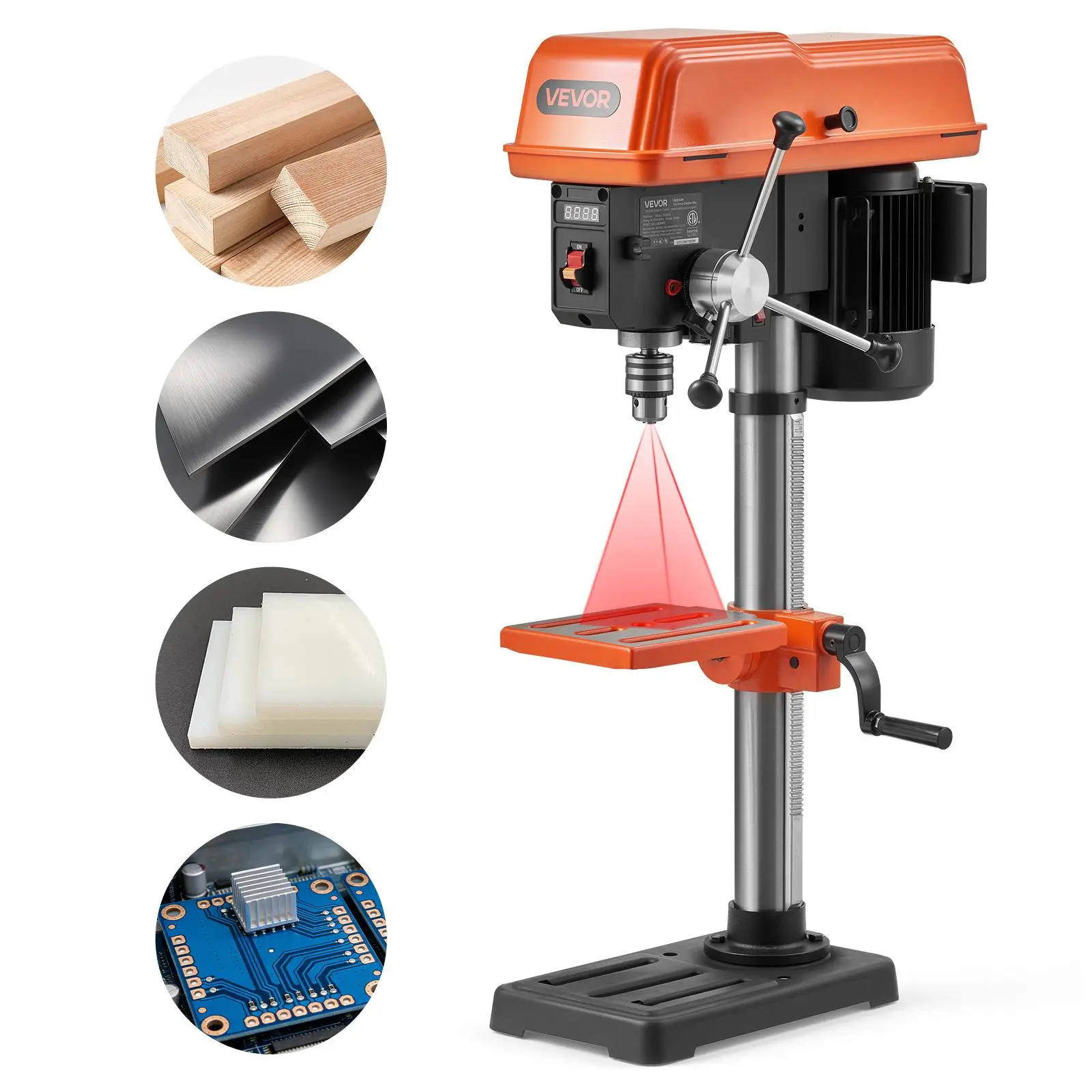 【summerfinds】VEVOR 10-Inch Benchtop Drill Press, 5 Amp, 0.8 HP 600W Bench Drill Press, 530-3140 RPM Variable Speed, 0-45° Tilting Worktable, with Laser and LED Work Light, Tabletop Drilling Machine, for Wood Metal