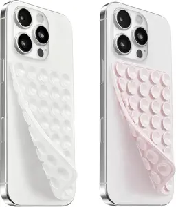 (2 Pack) Silicone Suction Cup Phone Case Mount Double Sided, Sticky Phone Grip with Higher Suction Power for Cell Phone, Hands-Free Phone Accessories for Selfies and Videos, Clear & Light Pink