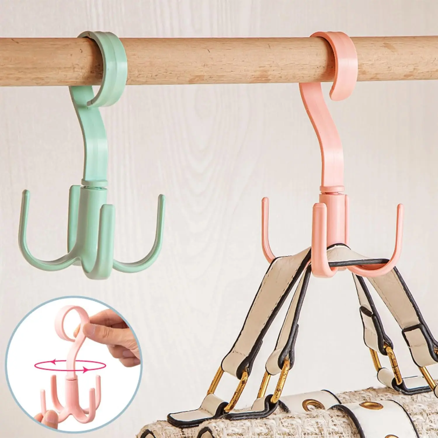 2PCS Multi-Functional Space-Saving Hooks with Four Swivel Hooks – Easy Organization for Keys, Towels, Bags & Accessories, Strong Adhesive No-Drill Installation, Random Color, Perfect for Kitchen, Bathroom, Bedroom & Entryway, Keeps Spaces Tidy