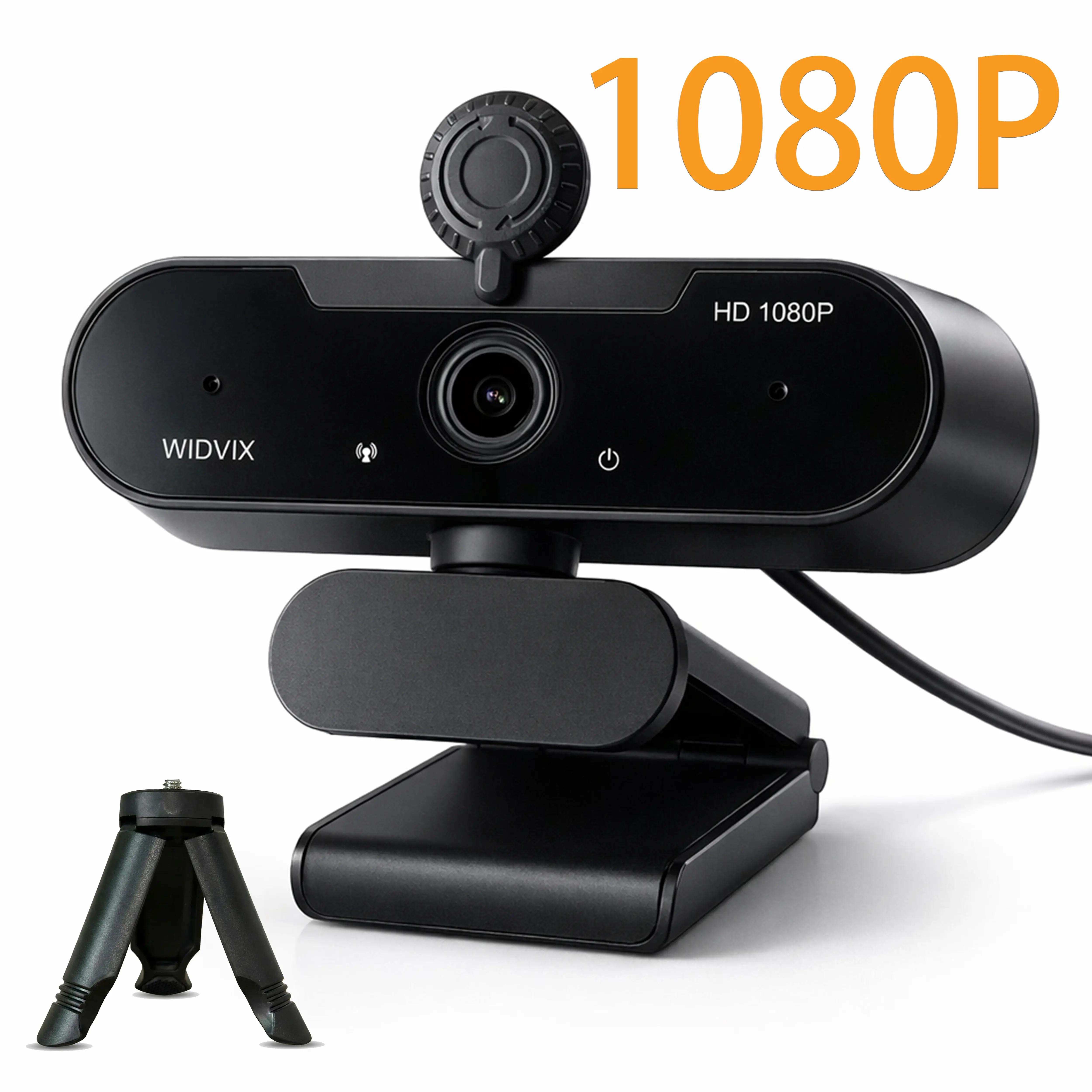 WIDVIX Full HD 1080P Webcam with 110° Wide Angle Lens, 30fps Smooth Video, Auto Light Correction, Noise-Cancelling Mic, Privacy Cover, USB Wired Plug-and-Play, Tripod Base, Kickstand for Gaming, Work, Facetime (Linux Compatible)