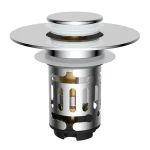 Hibbent Upgraded 3 in 1 Bathroom Sink Drain Strainer, Universal Pop Up Stopper with Removable Stainless Steel Filter Basket Hair Catcher, Sink Plug for 1.1''~2.36'' Basin, Brass Bullet Core, Chrome