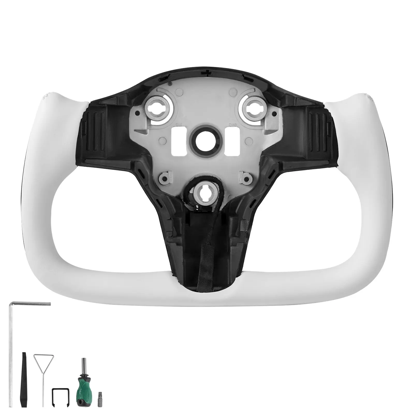VEVOR Carbon Fiber D-Shaped Flat-Bottom Steering Wheel for 2016-2023 Tesla Model 3, Heated, Non-Slip Leather Grip, White Accessories Replacement