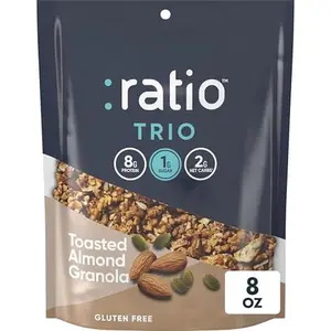 Ratio Trio Toasted Almond Granola Cereal, 1g Sugar, Keto Friendly, 8 oz Resealable Cereal Bag