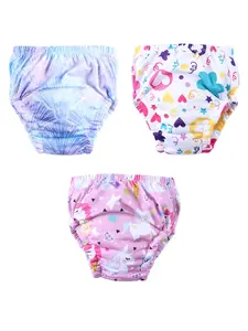 Reusable Baby Boy Girl Diaper Training Pants, Soft Comfortable Fabric, Floral Pattern, Above the Knee, All Seasons, 3 Pack