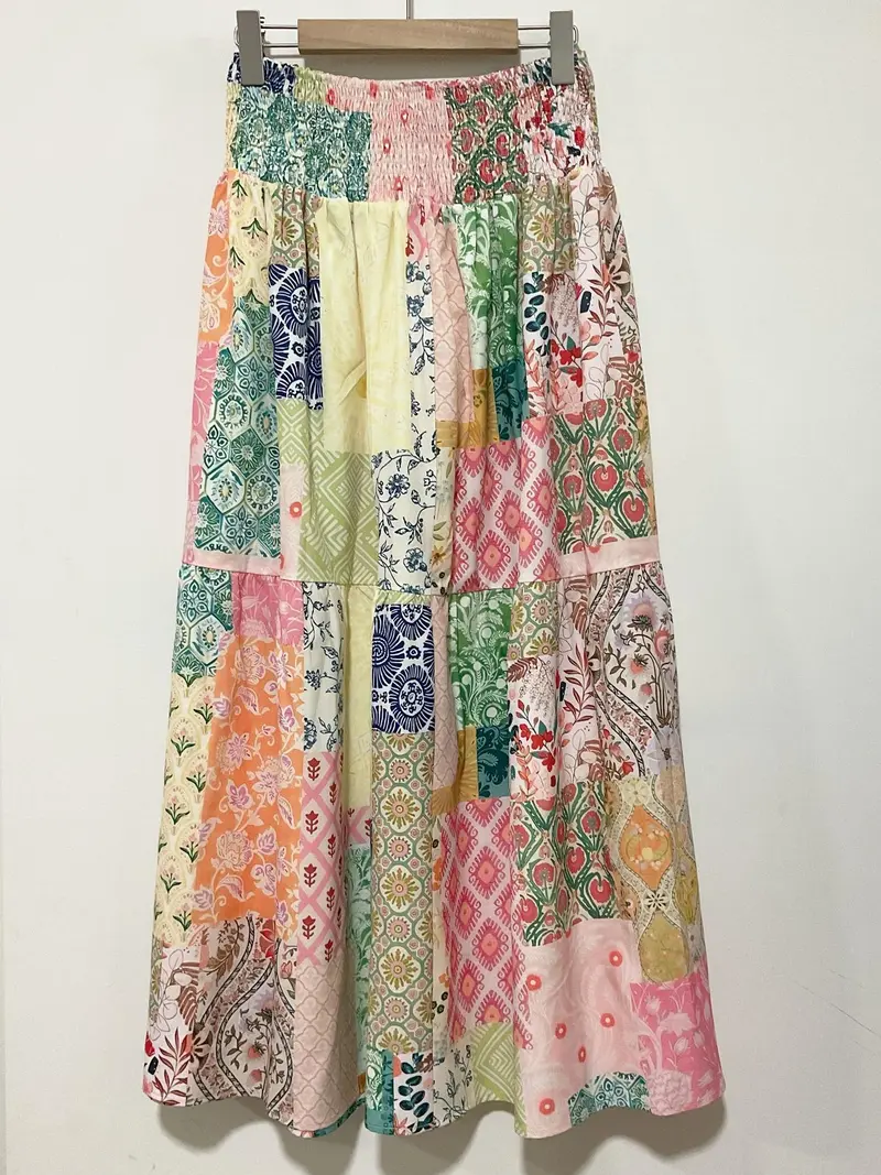 [Plus Size] All Over Floral Print Shirred Waist Flared Skirt, Boho Fashion Casual Long Skirt for Daily Holiday Vacation Wear, Boho Casual Skirts, Women's Bottoms for All Seasons