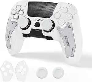 GeekShare Protective Cover Case for PS5 Edge Controller – Tactical Anti-Slip Silicone Skin Set, Compatible ONLY with PS5 Edge Wireless Controller, Includes 2 Thumb Grip Caps – Dawn White