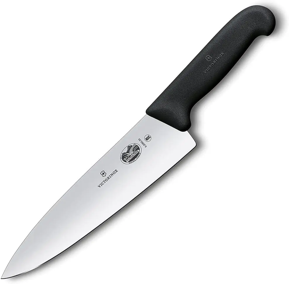 Victorinox Fibrox Pro 8 Inch Chef’s Knife, Dishwasher Safe, Black | Ergonomic TPE non-slip handle for professional chopping, slicing, and dicing. Swiss made, dishwasher safe kitchen tool