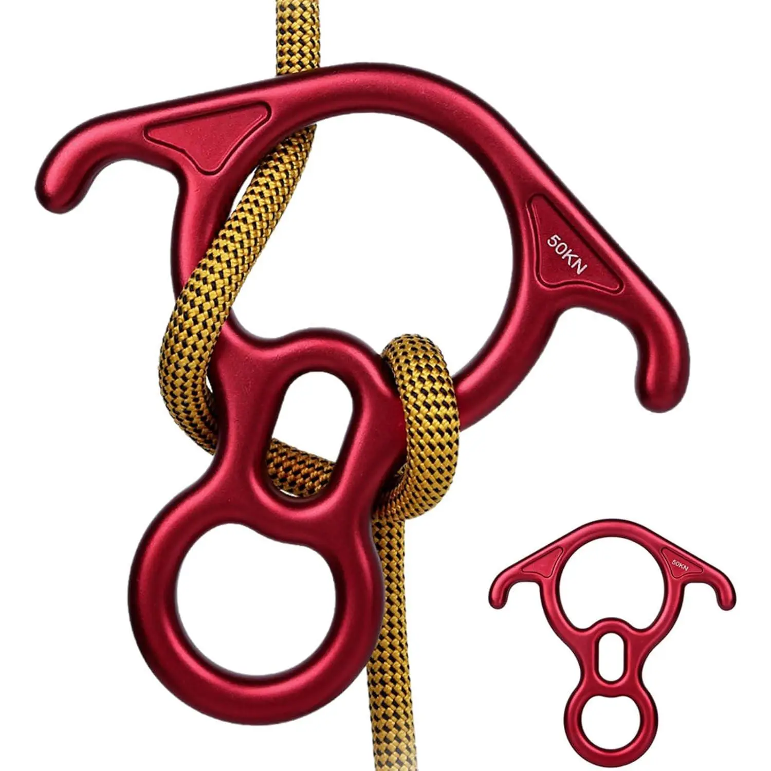 50KN Strength Belay Device with Extra Thick Ears, Lock-Off with Both Hands Rock Climbing Gear for Mountain Climbing, 8-Descender Large Bent-Ear Rappelling & Rescue Equipment