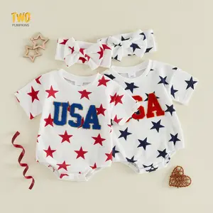 Baby Boy Girl 4th of July Outfit USA Short Sleeve Romper Jumpsuit Newborn Fourth of July Summer Clothes