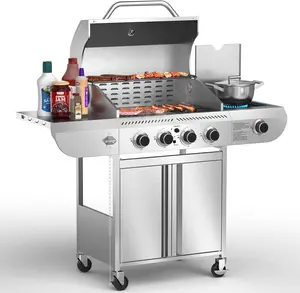 BBQ Grill,Heavy-Duty Stainless Steel Gas Grill, 4 Burner Gas Grill with Side Burner,42000 BTU Propane Grill for Outdoor Cooking,Barbecue,Garden and Patio Backyard