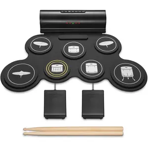 Drum Set, 7 Pads Roll Up Electric Drum Pad with  Function, Portable Rechargeable Midi Drum Kit with Built-in Speaker/Pedals/Headphone Jack,  Holiday  for Beginner