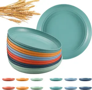 12 Pcs Unbreakable Deep Dinner Plates Set, 10 inch Reusable Plastic Wheat Straw Plates, Microwave and Dishwasher Safe Plate for Kitchen, Lightweight Plate for Dessert, BPA Free,
