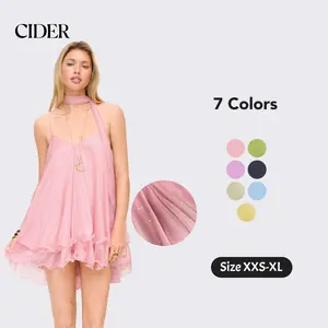 Cider Sequin Mini Dress – V-Neck Halter Ruffled Hem Tulle Glitter Sexy Glamorous Women's Party Clubbing Festival Gown, Oversized Loose Fit Dress with Scarf for Summer SummerWins Dealsforyou