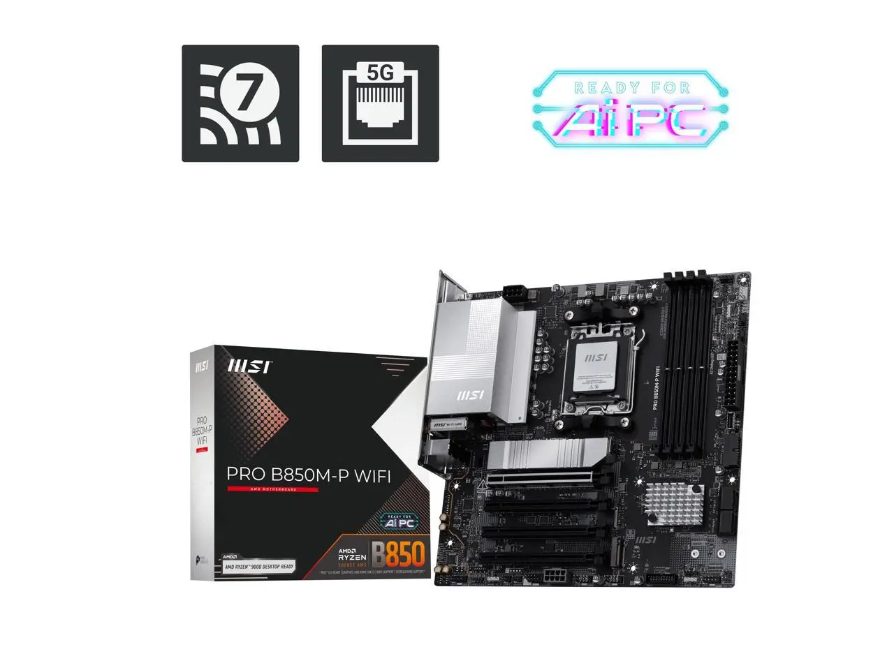 MSI PRO B850M-P WIFI AM5 AMD B850 support PCIe 5.0 SATA 6Gb/s Displayport1.4 HDMI Wi-Fi 7 5G LAN, Bluetooth 5.4,Micro ATX ,AMD Motherboards