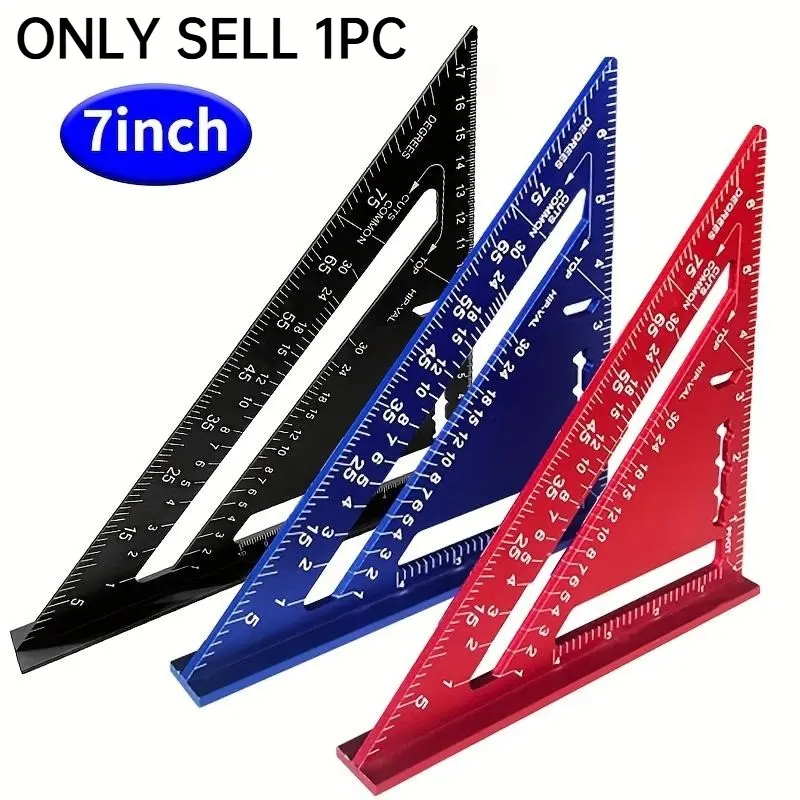 7-inch aluminum alloy protractor, Measuring Ruler Tool, Measuring Tools - 90° and 45° angles, durable and scratch-resistant - for carpentry, industrial, and scientific measurements (red, blue, black)